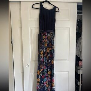 SLNY Navy Blue Long Floral Dress